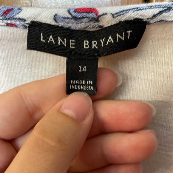 LANE BRYANT UEC Women’s Sz 14 pattern mixed media short sleeve shirt top white - Picture 5 of 10